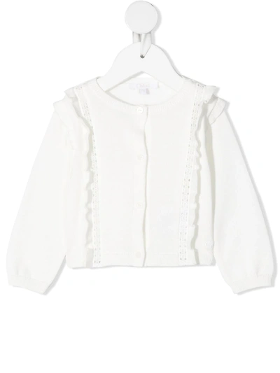 Chloé Ivory Cardigan For Baby Girl With Logo In Cream