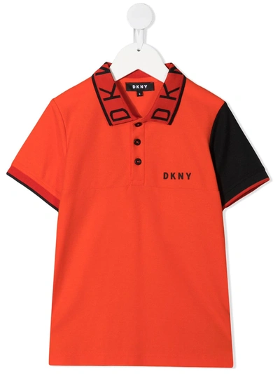 Dkny Kids' Logo Embroidered Polo Shirt In Orange