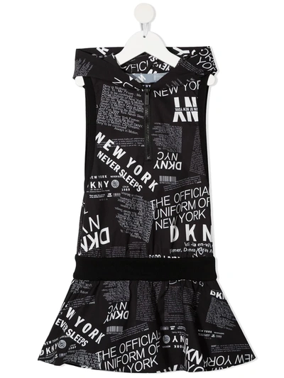 Dkny Kids' Graphic-print Hooded Dress In Black