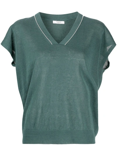 Peserico V-neck Knitted Top In Green