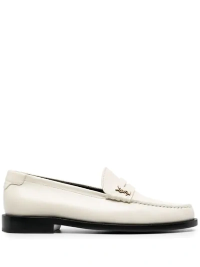 Saint Laurent Lambskin Penny Loafers In White