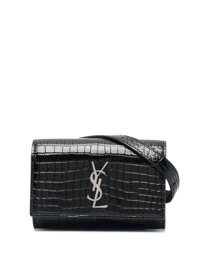 Saint Laurent Croc Effect Belt Bag In Black