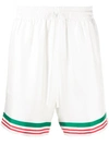 Casablanca White Silk Tennis Stripe Shorts In White,multicolor