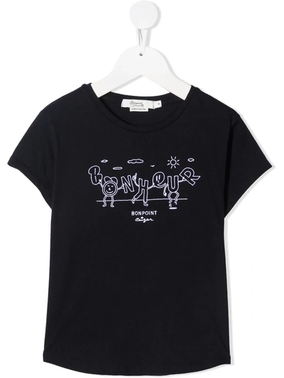 Bonpoint Teen Bonheur-embroidered T-shirt In Blue