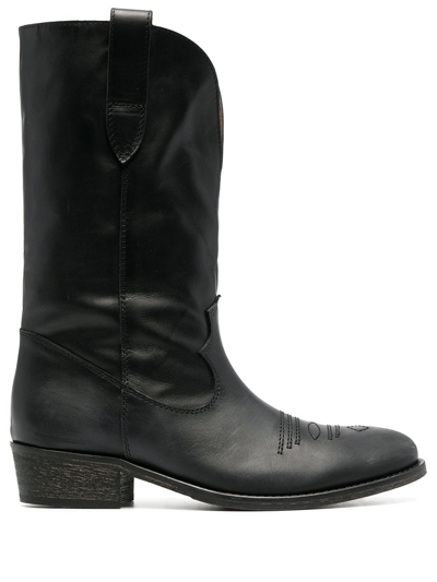 Via Roma 15 Black Leather Western-style Boots In Nero