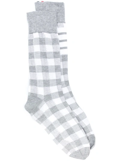 Thom Browne Check Cotton Socks In Grey