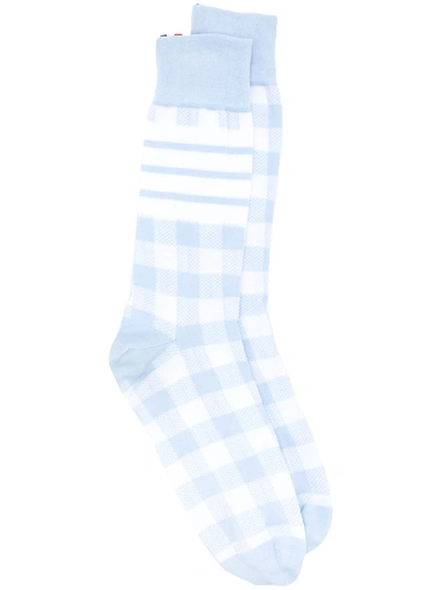 Thom Browne Check Cotton Socks In Blue