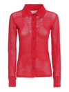 Bottega Veneta Collared Knit Gauze Cardigan In Red