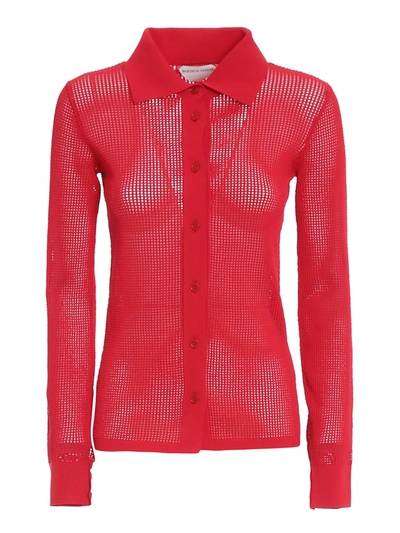 Bottega Veneta Collared Knit Gauze Cardigan In Red