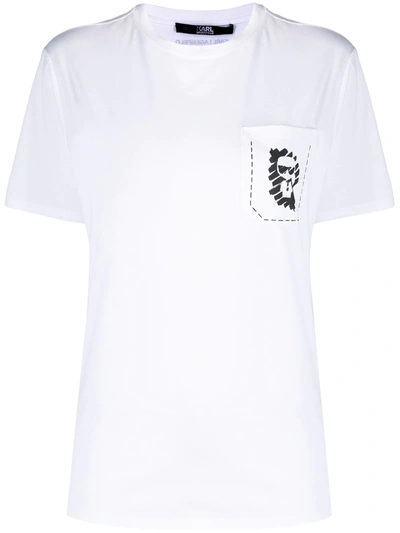 Karl Lagerfeld Logo Print Pocket T-shirt In White