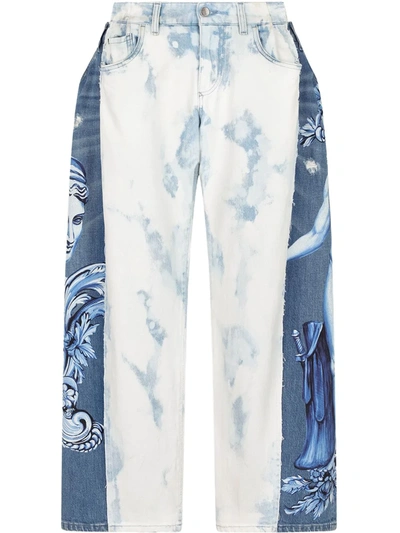 Dolce & Gabbana Mixed Denim Jeans With Print In White