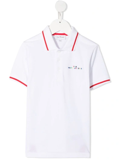 The Marc Jacobs Kids' Logo-embroidered Graphic-print Polo Shirt In White