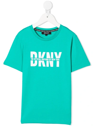 Dkny Kids' Logo Crew-neck T-shirt In Green