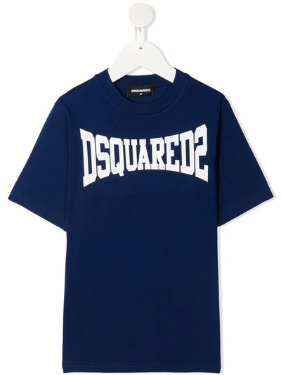 Dsquared2 Teen Logo-print Cotton T-shirt In Blue