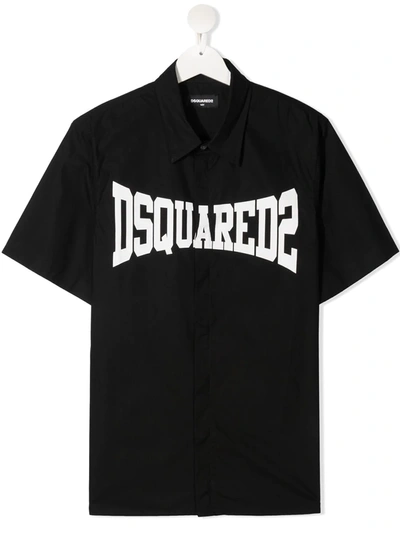 Dsquared2 Teen Logo-print Polo Shirt In Black