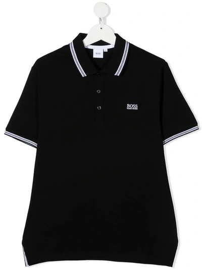 Bosswear Teen Embroidered-logo Cotton Polo Shirt In Black