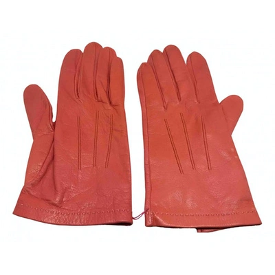 Pre-owned Saint Laurent Leather Gloves In Pink