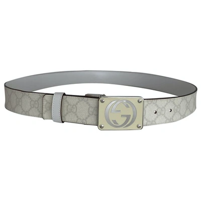Pre-owned Gucci Gg Buckle Cloth Belt In White