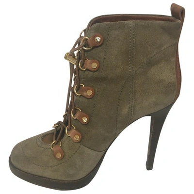 Pre-owned Tory Burch Lace Up Boots In Khaki