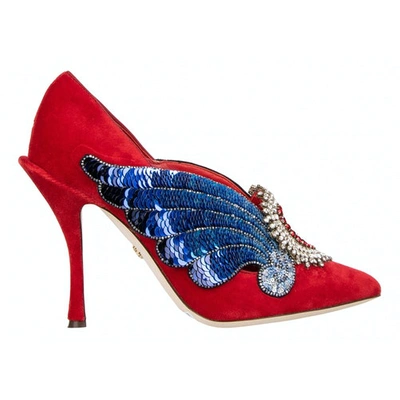 Pre-owned Dolce & Gabbana Velvet Heels In Red