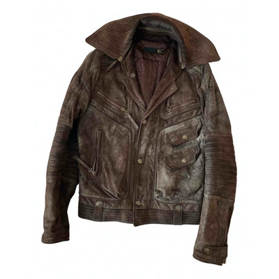 Pre-owned Just Cavalli Leather Jacket In Brown