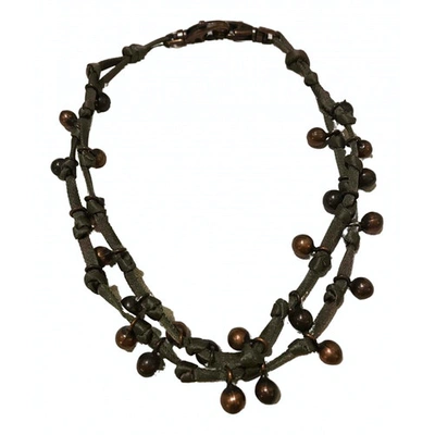 Pre-owned Max Mara Silk Necklace In Khaki