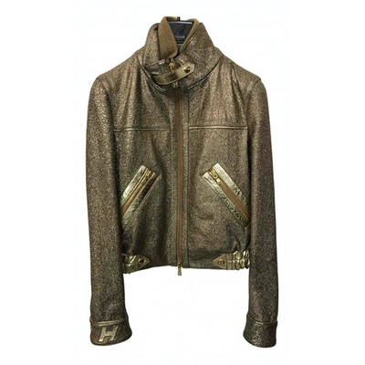 Pre-owned Hogan Leather Biker Jacket In Gold