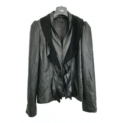 Pre-owned Elie Tahari Leather Short Vest In Black
