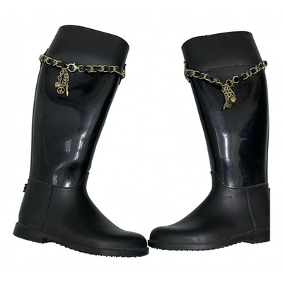 Pre-owned Moschino Love Wellington Boots In Black
