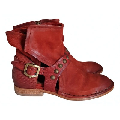 Pre-owned As98 Leather Ankle Boots In Red