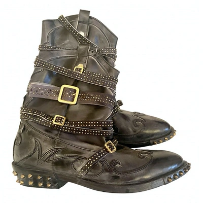 Pre-owned Philipp Plein Anthracite Leather Ankle Boots