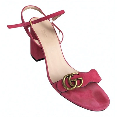 Pre-owned Gucci Marmont Pink Suede Sandals