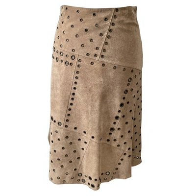 Pre-owned Derhy Leather Mid-length Skirt In Beige