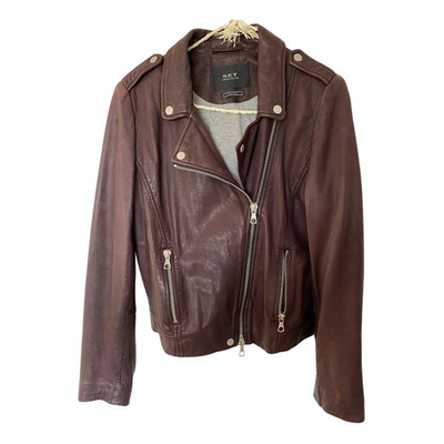 Pre-owned Set Leather Jacket In Burgundy