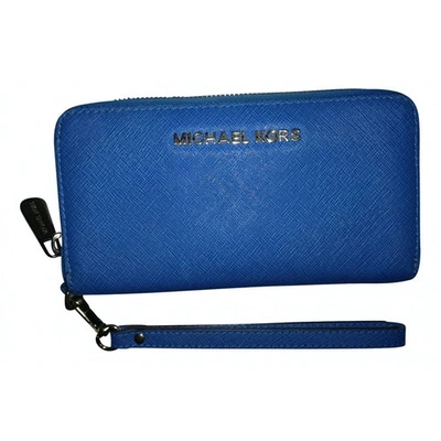 Pre-owned Michael Kors Jet Set Leather Wallet In Blue