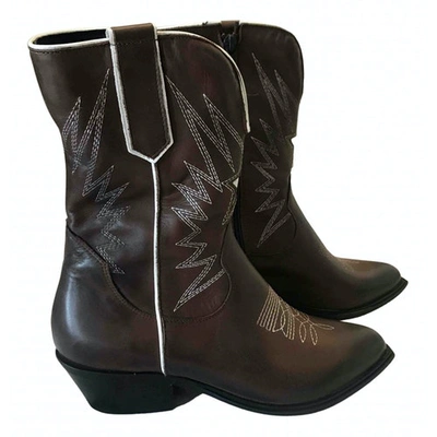 Pre-owned Divine Follie Leather Ankle Boots In Brown