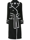 Thom Browne Tipped Crepe Belted Trench Coat Dress In 415 Navy