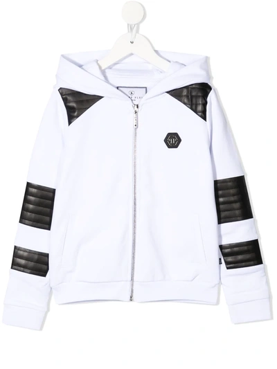 Philipp Plein Junior Kids' Padded Panel Zip-up Hoodie In White