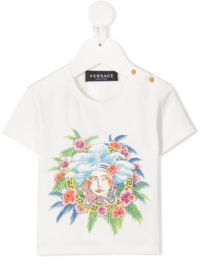 Young Versace Babies' Tropical Medusa Crew Neck T-shirt In 白色