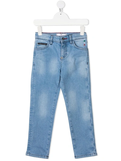 Philipp Plein Kids' Istitutional Mid-rise Straight Jeans In Blue