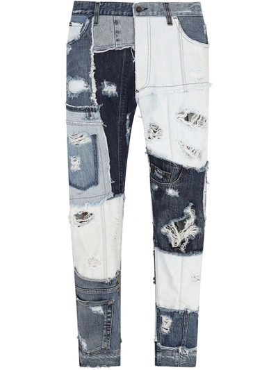 Dolce & Gabbana Stretch Denim Patchwork Jeans In Blue