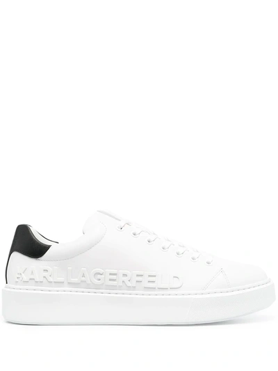 Karl Lagerfeld Debossed Leather Lace-up Sneakers In White