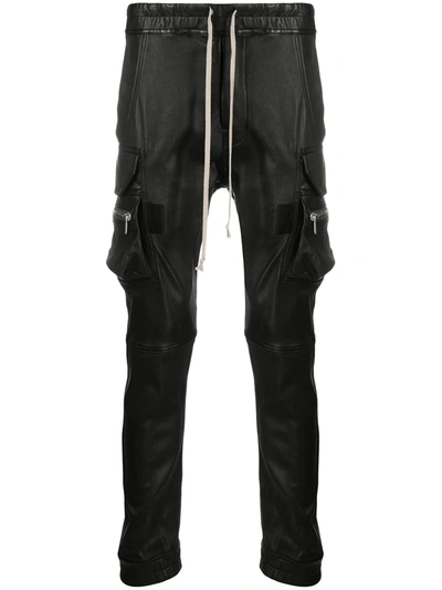 Rick Owens Multi-pocket Leather Trousers In Black