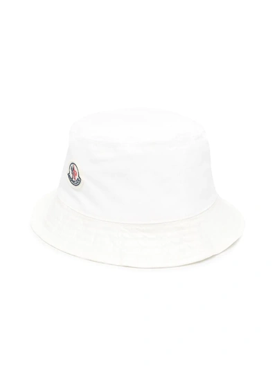 Moncler Babies' Logo-appliqué Bucket Hat In White ,neutral