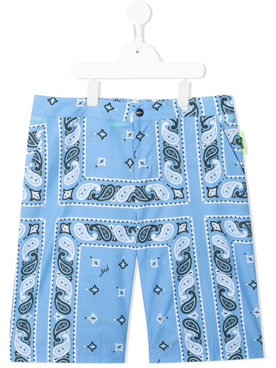 Msgm Teen Bandana-print Cotton Shorts In Black