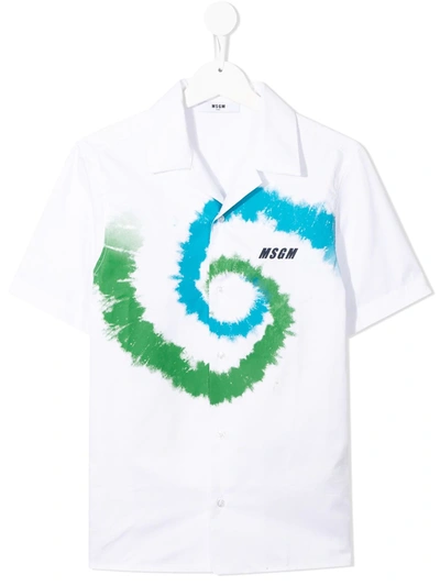 Msgm Teen Tie Dye-print Short-sleeved Shirt In White