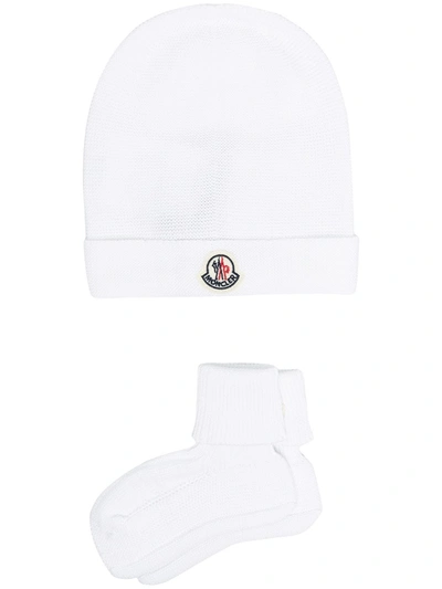Moncler Babies' Hat And Socks Set In White