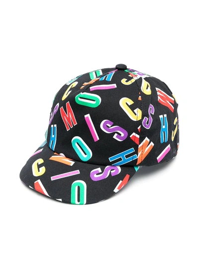 Moschino Kids' All-over Logo Print Cap In Black