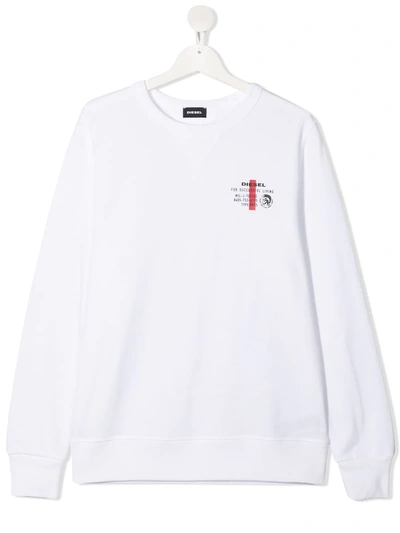 Diesel Teen Logo-print Long-sleeved T-shirt In White