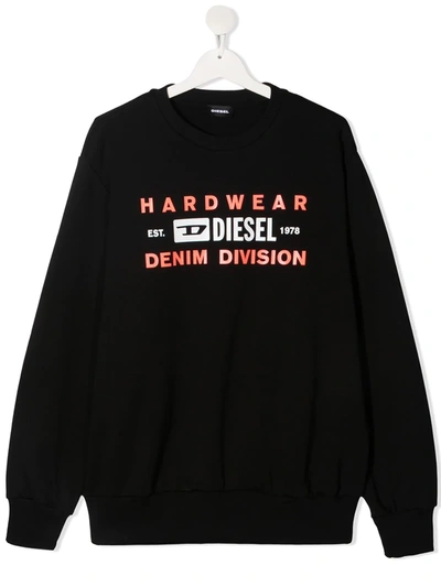 Diesel Teen Logo-print Round Neck Sweatshirt In Black